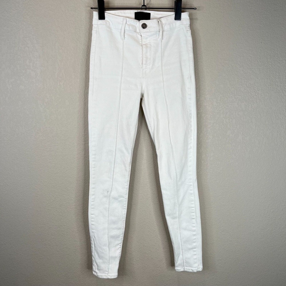 RtA Womens Skinny Jeans Size 25 White Pintuck Mid Rise Stretch Denim Ankle USA